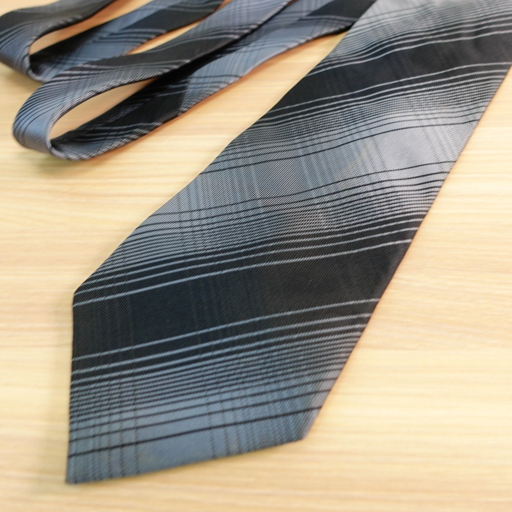 Neck Tie Mens HIROKO KOSHINO Blue Ombre Plaid Shadow Stripe Silk Twill Designer